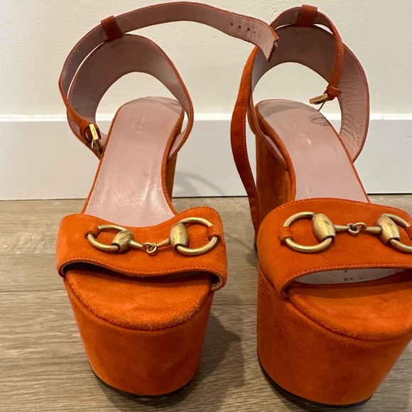 Gucci Suede Wedge Heels Orange - Picture 3 of 5